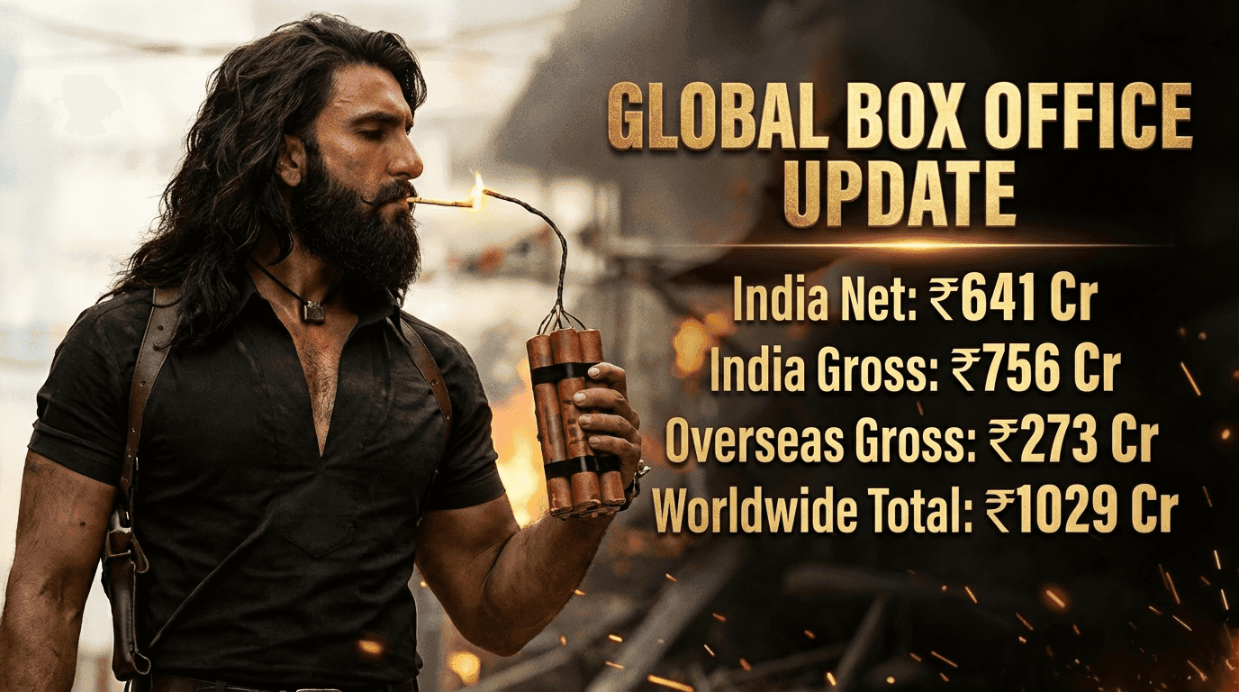 Dhurandhar artwork displaying historical box-office figures, not a live earnings total
